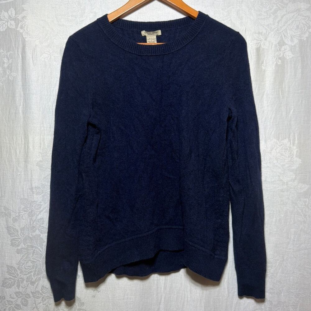 Vertical Design Cashmere Sweater Large Navy Blue 2 Ply Classic Preppy Ribbed